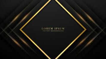 Square frame with golden lines, sparkle glowing and glitter light effect decoration. Luxury style design black background vector