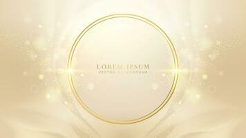 Gold circle frame elements with bokeh and glitter light effect decoration. Luxury style design background vector