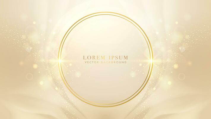 Gold circle frame elements with bokeh and glitter light effect decoration. Luxury style design background