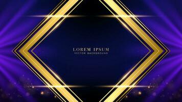 Luxury style design background with square golden frame, blue beam and sparkle glowing effect decoration vector