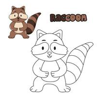 Vector illustration. Coloring book , Coloring raccoon. Cartoon animal. Clipart set for nursery poster, Practice skills