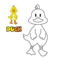 Vector illustration. Coloring book , Coloring Duck. Cartoon animal. Clipart set for nursery poster, Practice skills