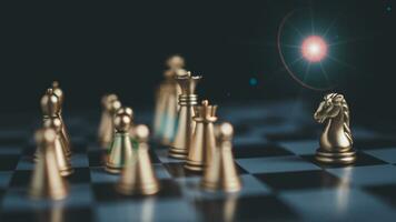 Gold and silver chess pieces in chess board game for business comparison. Leadership concepts, human resource management concepts. photo