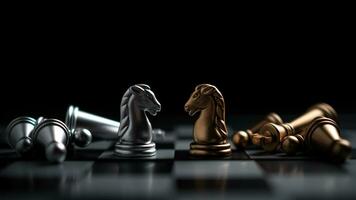 Gold and silver chess pieces in chess board game for business comparison. Leadership concepts, human resource management concepts, business administration concepts. photo