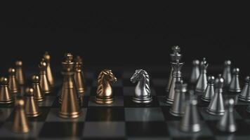 Gold and silver chess pieces in chess board game for business comparison. Leadership concepts, human resource management concepts. photo