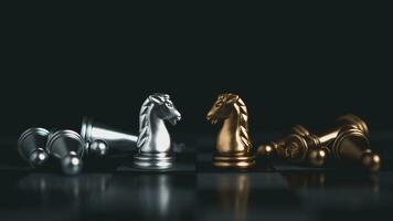 Gold and silver chess pieces in chess board game for business comparison. Leadership concepts, human resource management concepts, business administration concepts. photo