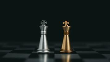 Gold and silver chess pieces in chess board game for business comparison. Leadership concepts, human resource management concepts. photo