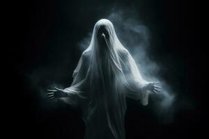 Scary ghost on dark background. Generative AI photo