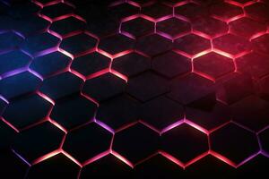 Abstract background with glowing hexagons. Generative AI photo