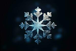 Single snowflake on dark background. Generative AI photo