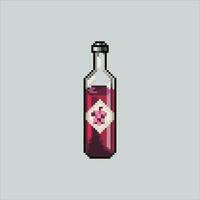 píxel Arte ilustración vino. pixelado vino botella. vino botella vaso pixelado para el píxel Arte juego y icono para sitio web y vídeo juego. antiguo colegio retro vector