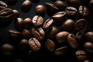 Coffee beans on dark background. Generative AI photo