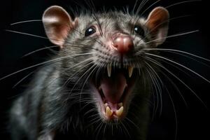 Aggressive rat on dark background. Generative AI photo