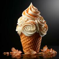 hielo crema en un gofre taza con Adición, caramelo y chocolate asperja - ai generado imagen foto