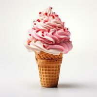 Ice cream in a waffle cup with topping, caramel and chocolate sprinkles - AI generated image photo