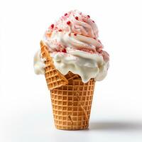 Ice cream in a waffle cup with topping, caramel and chocolate sprinkles - AI generated image photo
