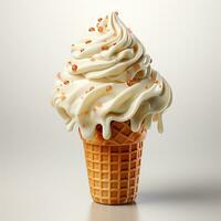 Ice cream in a waffle cup with topping, caramel and chocolate sprinkles - AI generated image photo