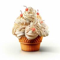 Ice cream in a waffle cup with topping, caramel and chocolate sprinkles - AI generated image photo