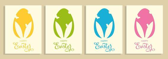 Set of Happy Easter greeting card, invitation, poster or banner. vector