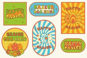 Set of Easter groovy stickers. vector