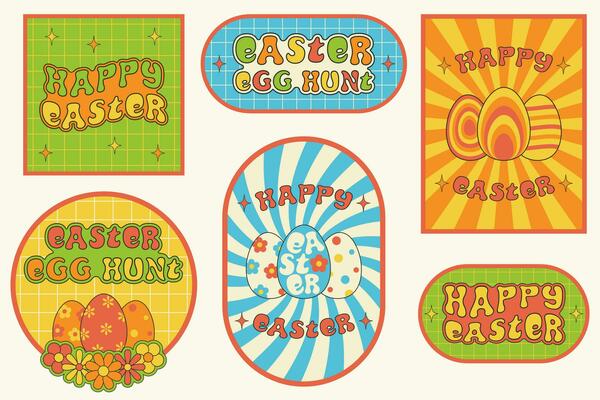Set of Easter groovy stickers.