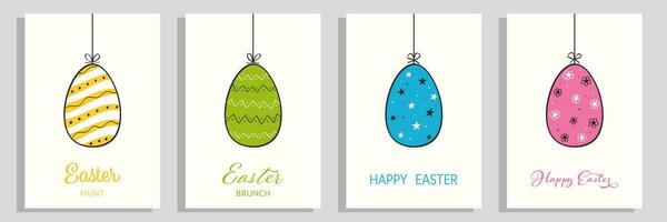 Set of Happy Easter greeting card, invitation, poster or banner. vector