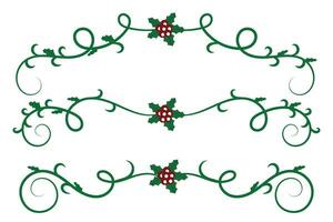 Navidad florece remolinos divisores líneas decorativo elementos, Clásico caligrafía Desplazarse alegre Navidad texto divisor filigrana elegante, invierno acebo encabezados lujoso separador verde página decoración vector