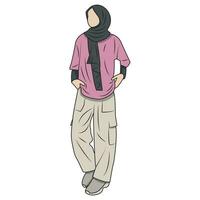 hijab girl vector with street style. girl in a relaxed pose