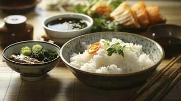 Nourishing Traditions. Breakfast of traditional Japanese. Generative AI photo