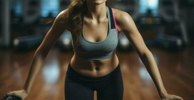 mujer apasionado rutina de ejercicio - uno mujer formación solo en gimnasia. generativo ai foto