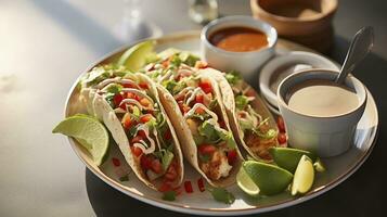 Tempting Fish Tacos Ready to Savor. Generative AI photo