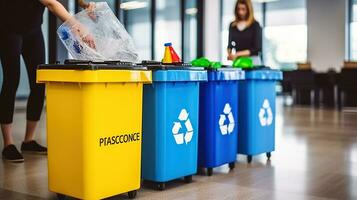 residuos separación y reciclaje en negocio oficina, generativo ai foto