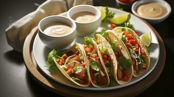 Ocean's Delight. Savory Fish Tacos Served Fresh. Generative AI photo