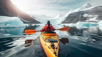 emocionante invierno kayak en Antártida. generativo ai foto