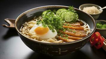 Savoring the Authentic Flavors and Textures of Kudzu Udon Noodles, a Time-Honored Delight. Generative AI photo