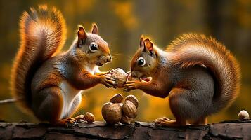 Feisty Fights Over Irresistible Nut. Generative AI photo