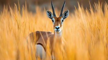 Captivating Springboks in the Wilds of Africa. Springbok Antelopes in Tall Yellow Grass. Generative AI photo