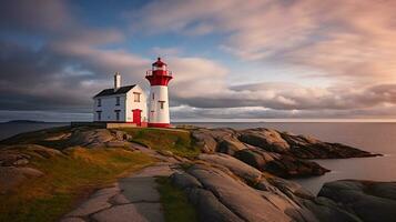 costero encanto. abrazando de la naturaleza esplendor a el faro. generativo ai foto