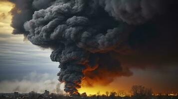 la guerra ominoso sombra - grueso negro fumar cubre el cielo. generativo ai foto