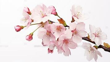 Whispers of Spring. Sakura Blossoms Painting the Canvas in White Background. Generative AI photo