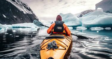 Thrilling Winter Kayaking in Antarctica. Generative AI photo