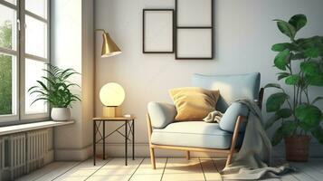 Laid-Back Luxury - Lag-style Interior with Scandinavian Armchair. Generative AI photo