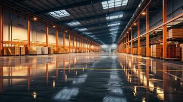 A Spacious and Vacant Warehouse In The Logistics Hub. Generative AI photo