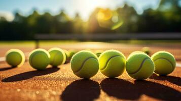 Tennis Balls on a Bright Court. Generative AI photo