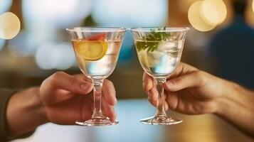 Cheers to Love - Two cocktail glasses in man and woman hand. Generative AI photo