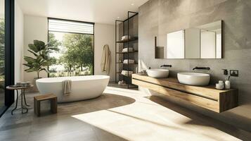 Elegance in Every Corner. Contemporary Spacious Bathroom Design. Generative AI photo