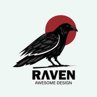 raven with red moon background vector