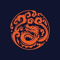 dragon and asian cloud in circle style vector