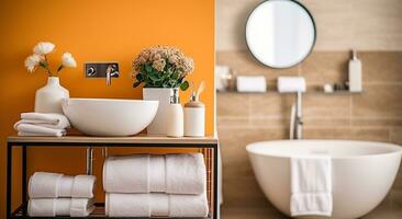 Luxury in Simplicity. A Stylish Bathroom Retreat with Clean Towels. Generative AI photo