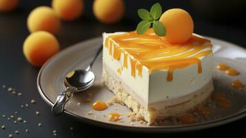 Savor the Sweetness. Mango and Cream Mousse Cake Extravaganza. Generative AI photo